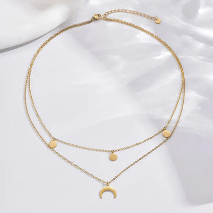 Elegant Classic Style Roman Style Moon Snake Butterfly Stainless Steel Plating Hollow Out Inlay Acrylic 14k Gold Plated Layered Necklaces