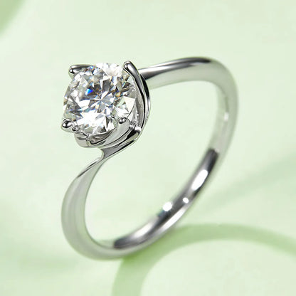 Elegant Classic Style Round Sterling Silver Gra Plating Inlay Moissanite White Gold Plated Rings