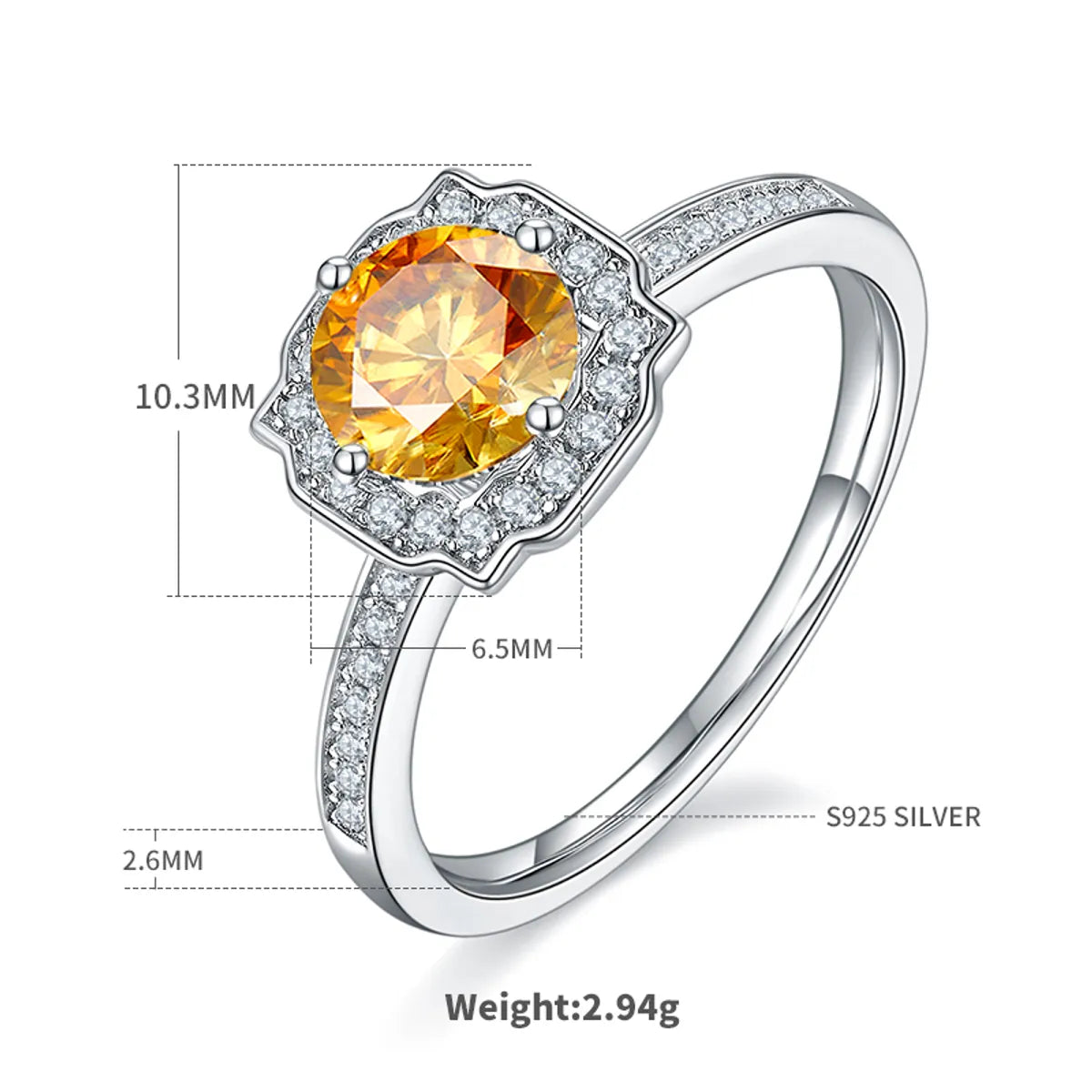 Elegant Classic Style Round Sterling Silver Gra Plating Inlay Moissanite White Gold Plated Rings