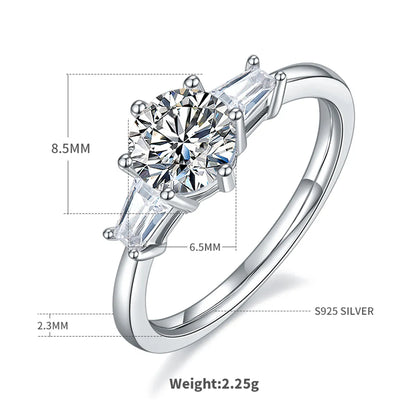 Elegant Classic Style Round Sterling Silver Gra Plating Inlay Moissanite White Gold Plated Rings