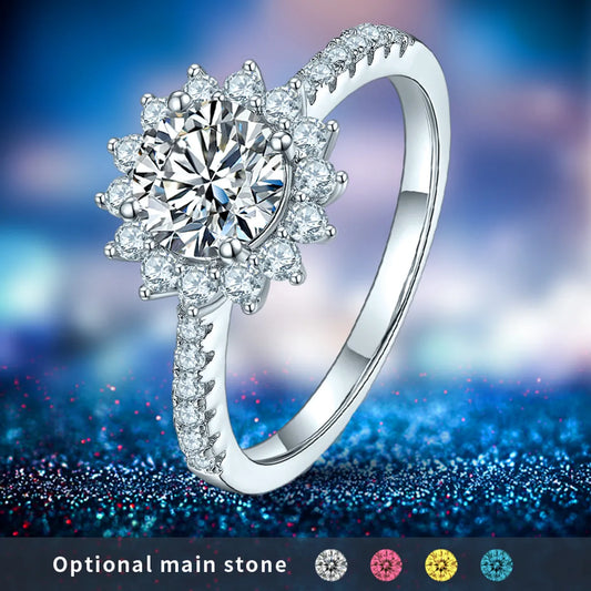 Elegant Classic Style Round Sterling Silver Gra Plating Inlay Moissanite White Gold Plated Rings