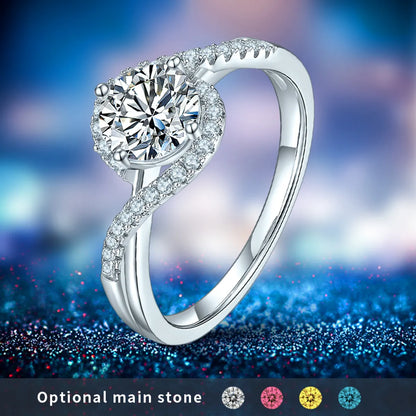 Elegant Classic Style Round Sterling Silver Plating Inlay Moissanite White Gold Plated Rings