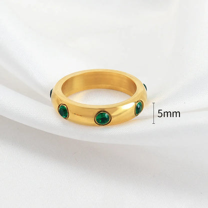 Elegant Classic Style Round Titanium Steel Polishing Plating Inlay Rhinestones 18k Gold Plated Rings