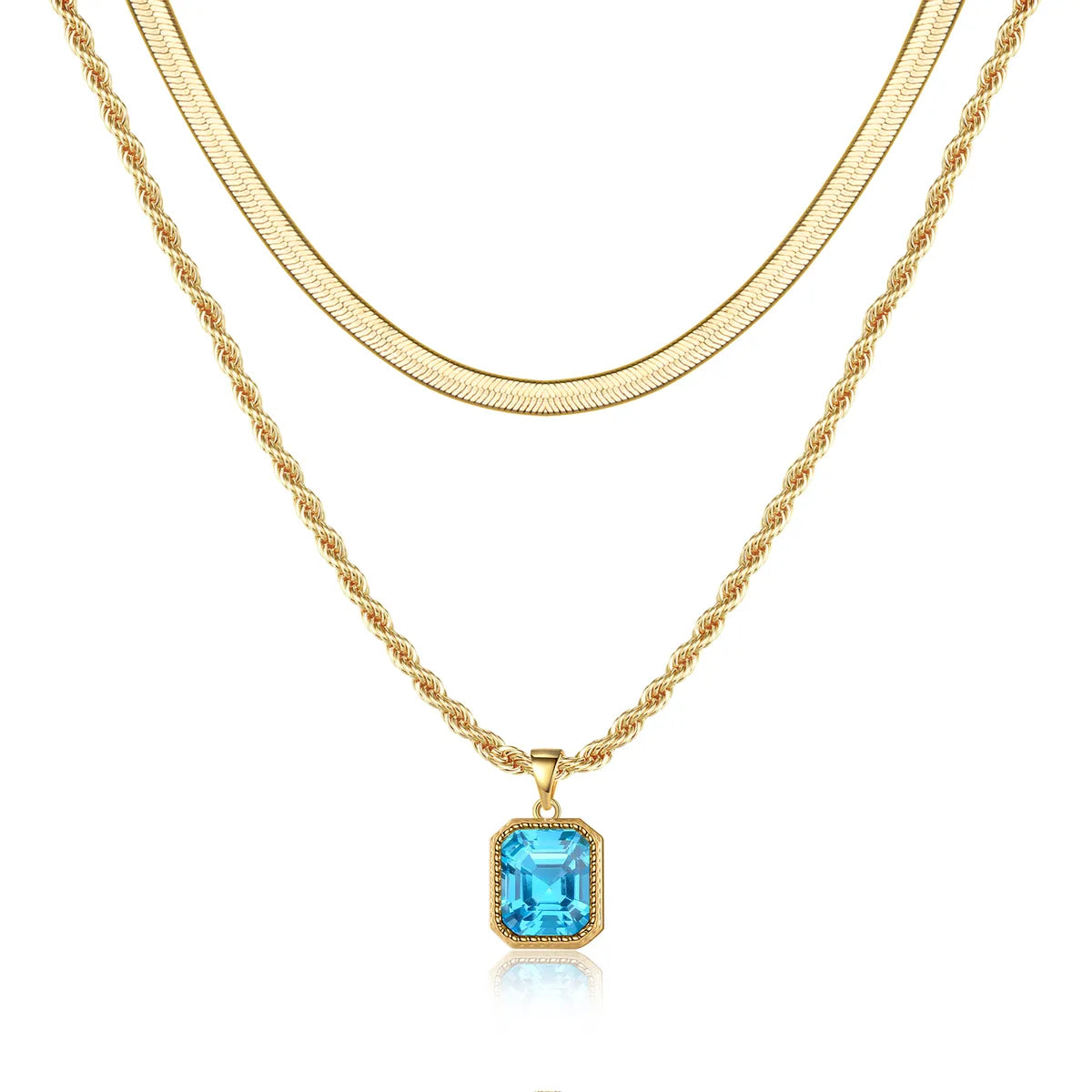 Elegant Classic Style Solid Color Copper Plating Inlay Glass Stone 14k Gold Plated Double Layer Necklaces