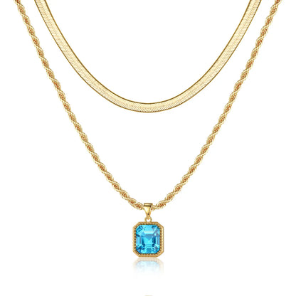 Elegant Classic Style Solid Color Copper Plating Inlay Glass Stone 14k Gold Plated Double Layer Necklaces