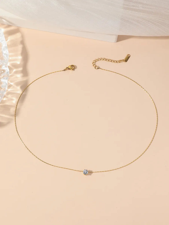 Elegant Classic Style Solid Color Stainless Steel Plating Inlay Zircon 18k Gold Plated Pendant Necklace