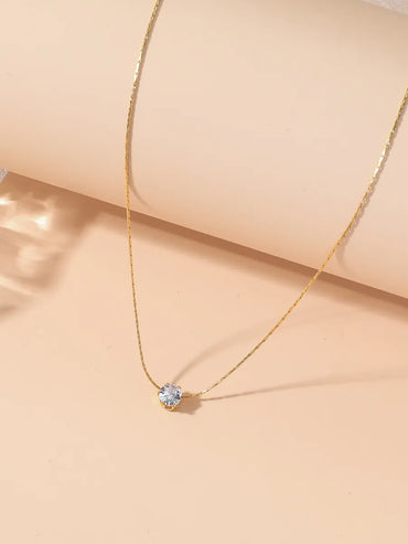 Elegant Classic Style Solid Color Stainless Steel Plating Inlay Zircon 18k Gold Plated Pendant Necklace