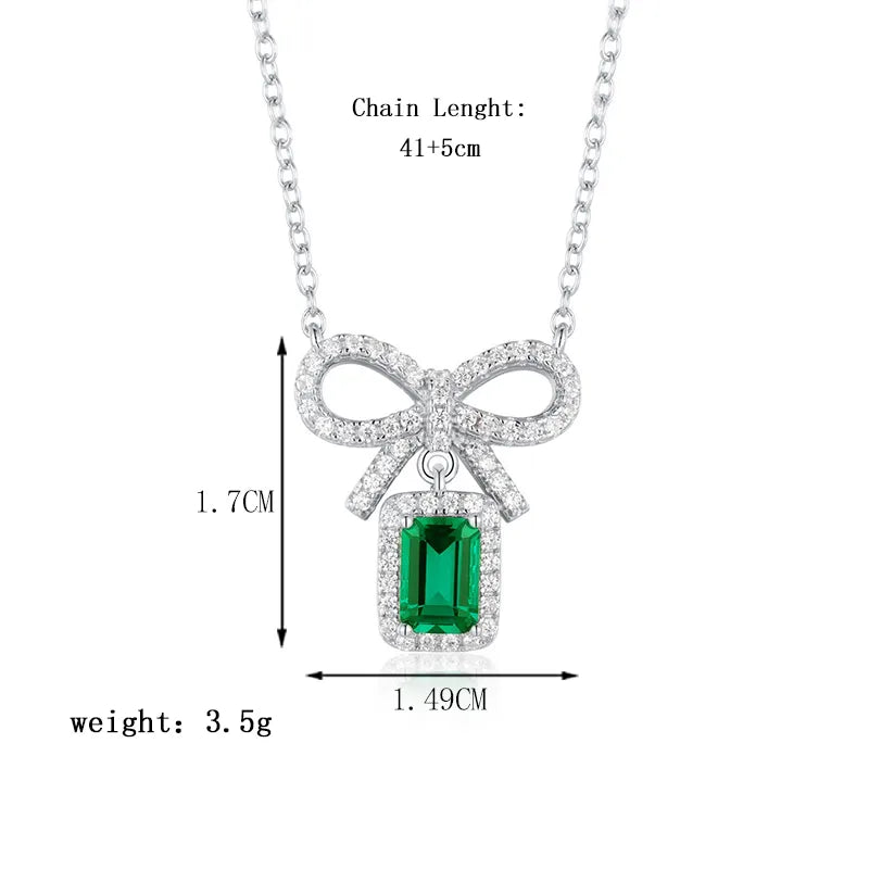 Elegant Classic Style Square Bow Knot Sterling Silver Inlay Artificial Gemstones Necklace