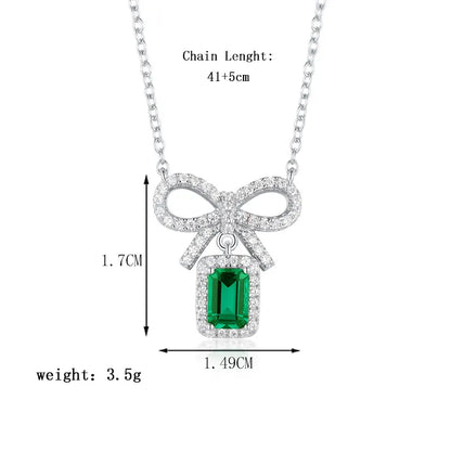 Elegant Classic Style Square Bow Knot Sterling Silver Inlay Artificial Gemstones Necklace