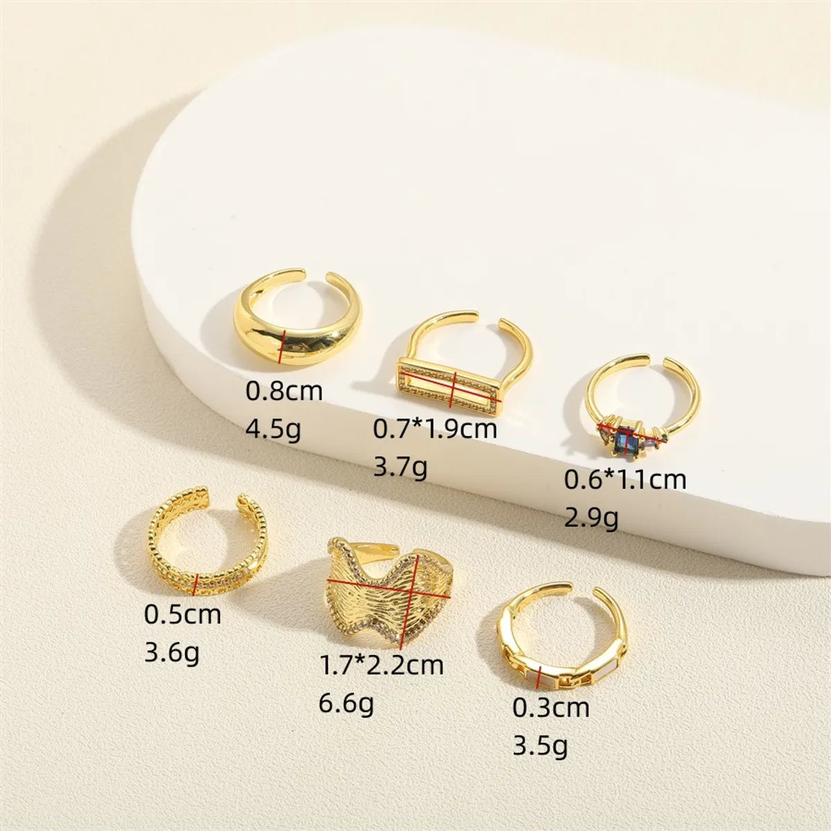 Elegant Classic Style Streetwear Geometric Copper Plating Inlay Zircon 14k Gold Plated Open Rings