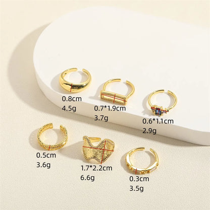 Elegant Classic Style Streetwear Geometric Copper Plating Inlay Zircon 14k Gold Plated Open Rings