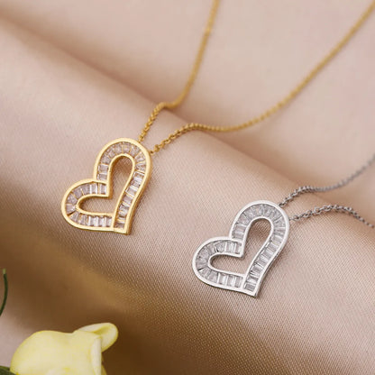 Elegant Classic Style Streetwear Heart Shape Stainless Steel Plating Inlay Zircon 18k Gold Plated Pendant Necklace