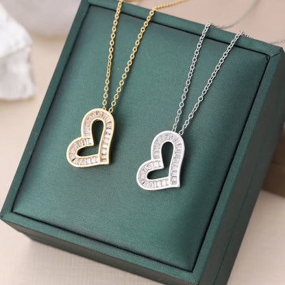 Elegant Classic Style Streetwear Heart Shape Stainless Steel Plating Inlay Zircon 18k Gold Plated Pendant Necklace