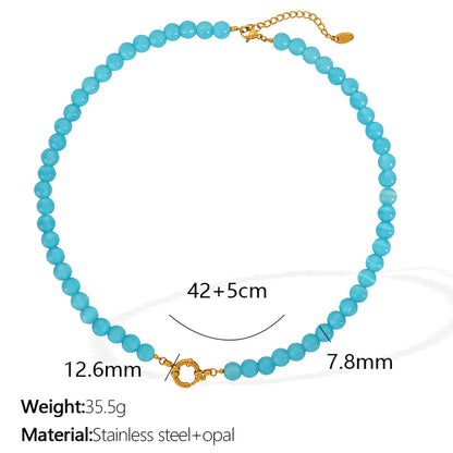 Elegant Classic Style Streetwear Round 18K Gold Plated 304 Stainless Steel Opal Wholesale Necklace