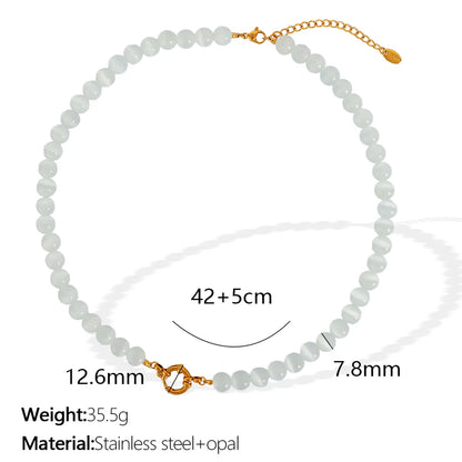 Elegant Classic Style Streetwear Round 18K Gold Plated 304 Stainless Steel Opal Wholesale Necklace