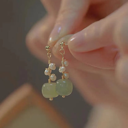 Elegant Classical Ethnic Style Geometric Artificial Pearl Jade Copper Women's Drop Earrings