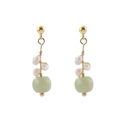 Elegant Classical Ethnic Style Geometric Artificial Pearl Jade Copper Women's Drop Earrings