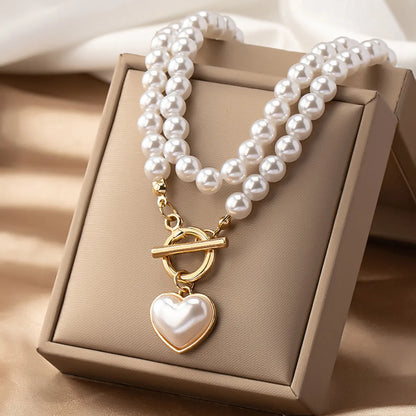 Elegant Classical Heart Shape Artificial Pearl Alloy Beaded Plating Women's Pendant Necklace