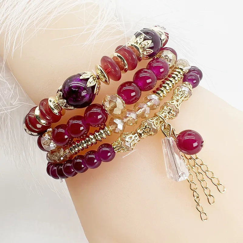 Elegant Classical Lady Leaf Waves Flower Glass Glass Wholesale Bracelets