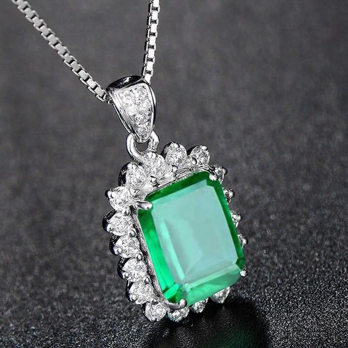 Elegant Classical Lady Square Copper Inlay Zircon Pendant Necklace