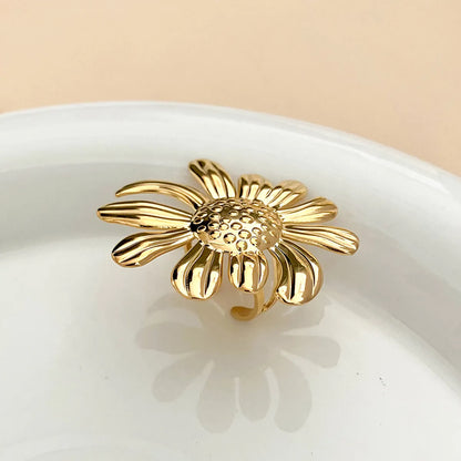 304 Stainless Steel 14K Gold Plated Elegant Classical Pastoral Plating Flower Open Rings