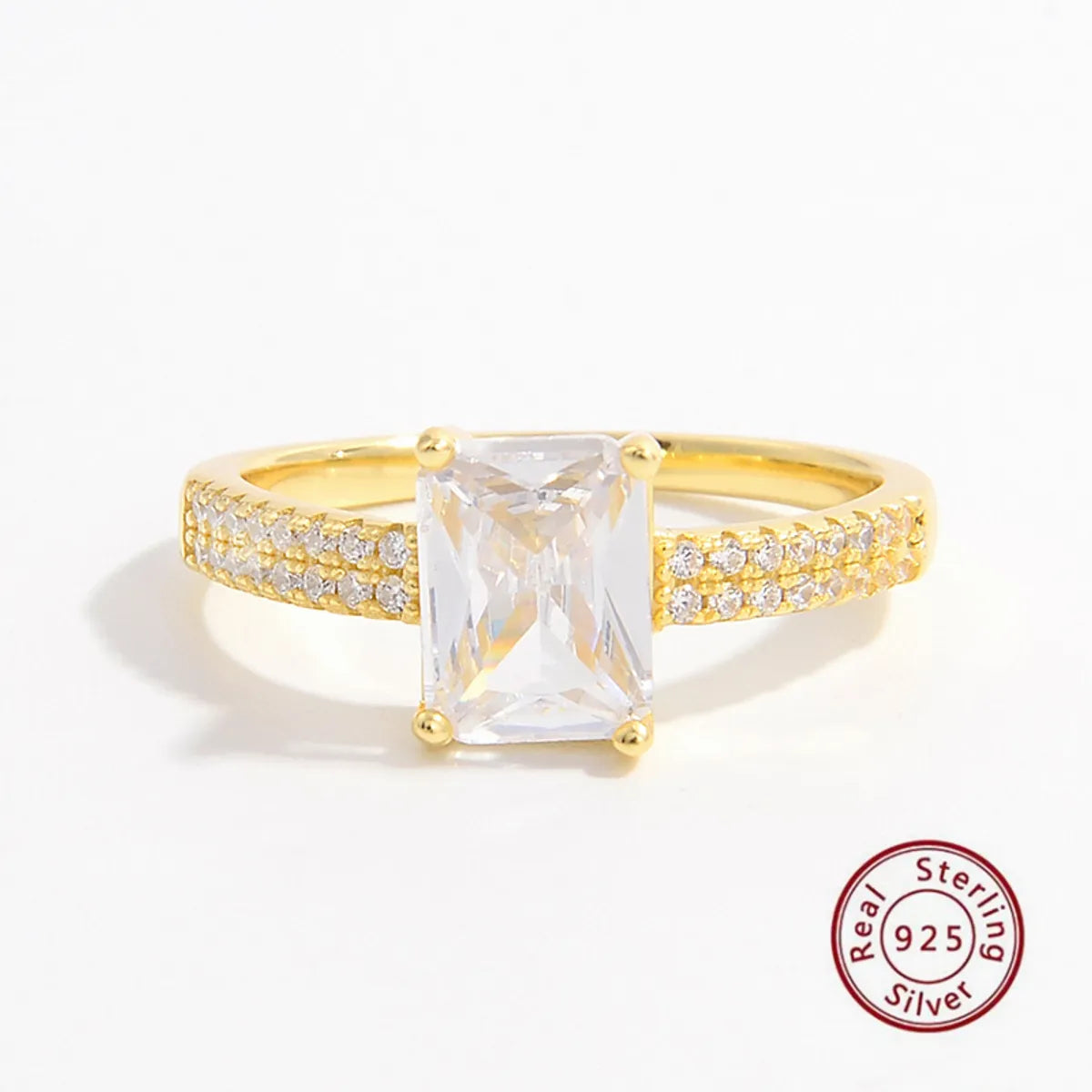 Elegant Classical Shiny Geometric Sterling Silver Plating Inlay Zircon 14k Gold Plated White Gold Plated Rings