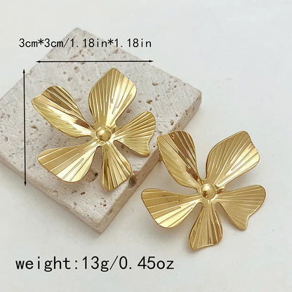 Elegant Classical Simple Style Leaves Heart Shape Flower Plating Inlay 304 Stainless Steel Zircon 14K Gold Plated Ear Studs