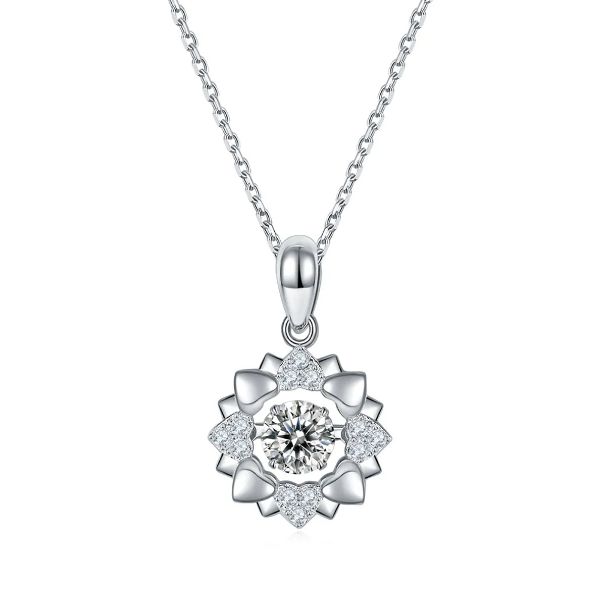 Elegant Classical Snowflake Sterling Silver Gra Plating Inlay Moissanite Rhodium Plated Pendant Necklace