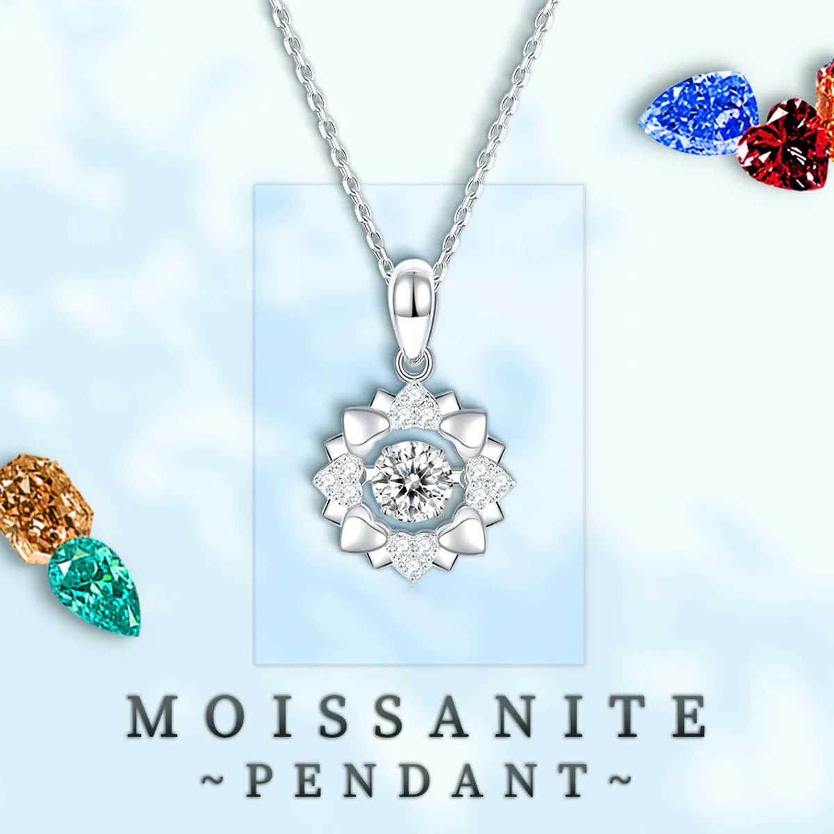 Elegant Classical Snowflake Sterling Silver Gra Plating Inlay Moissanite Rhodium Plated Pendant Necklace