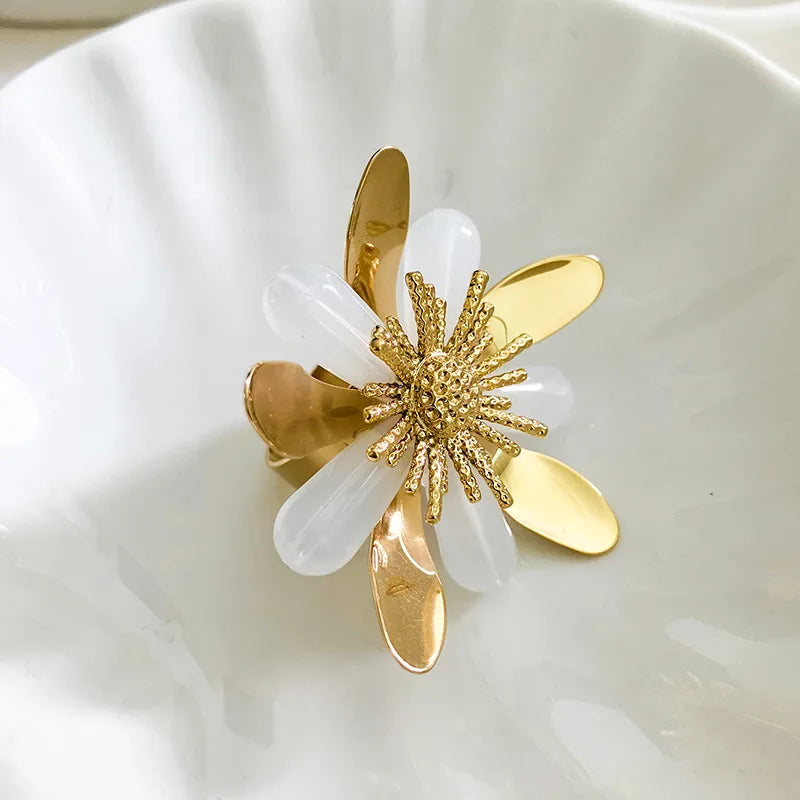 304 Stainless Steel Resin 14K Gold Plated Elegant Classical Vintage Style Plating Flower Rings