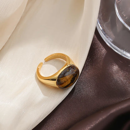 Elegant Color Block Copper Plating Inlay Natural Stone 18k Gold Plated Open Rings