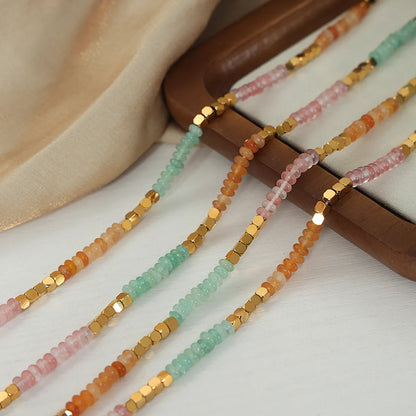 Elegant Color Block Crystal Stone Beaded Plating 18k Gold Plated Women's Necklace