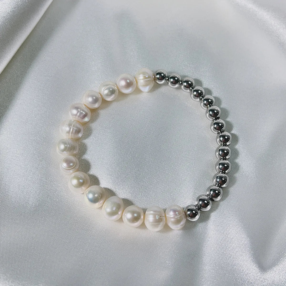 Elegant Color Block Stainless Steel Freshwater Pearl Bracelets In Bulk