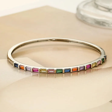 Elegant Colorful Square Copper 18k Gold Plated Zircon Bangle In Bulk