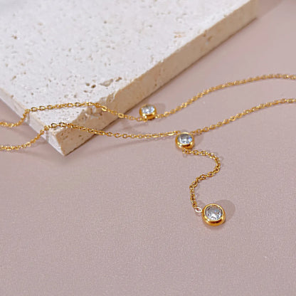 Elegant Commute Geometric Stainless Steel Plating Inlay Zircon Double Layer Necklaces