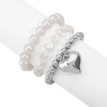 Elegant Commute Heart Shape CCB Imitation Pearl Beaded Women'S Bracelets Necklace