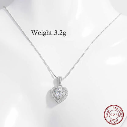 Elegant Commute Heart Shape Sterling Silver Inlay Zircon White Gold Plated Pendant Necklace