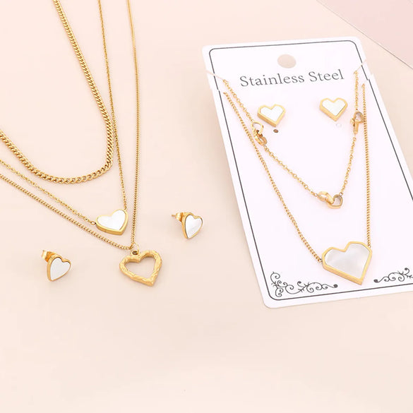 Wholesale Elegant Commute Star Heart Shape Titanium Steel Layered Plating Hollow Out 18k Gold Plated Earrings Necklace