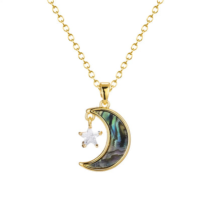 Elegant Commute Star Moon Stainless Steel Brass 18k Gold Plated Zircon Pendant Necklace In Bulk