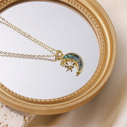 Elegant Commute Star Moon Stainless Steel Brass 18k Gold Plated Zircon Pendant Necklace In Bulk