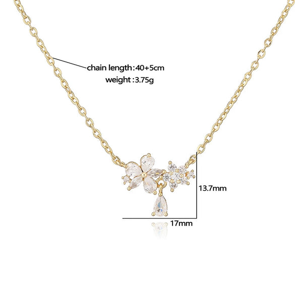 Elegant Copper Flower Petal Pendant Choker Necklace For Women With Zirconia Design And O Word Chain