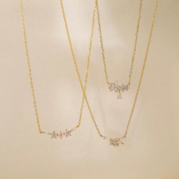 Elegant Copper Flower Petal Pendant Choker Necklace For Women With Zirconia Design And O Word Chain