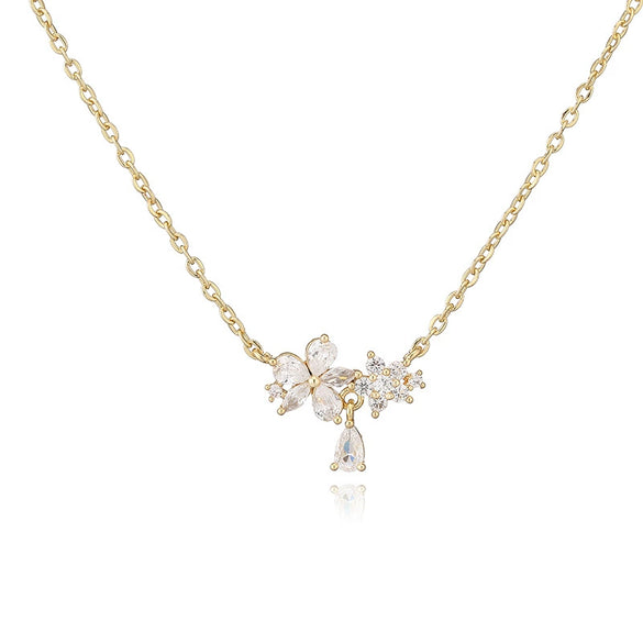 Elegant Copper Flower Petal Pendant Choker Necklace For Women With Zirconia Design And O Word Chain