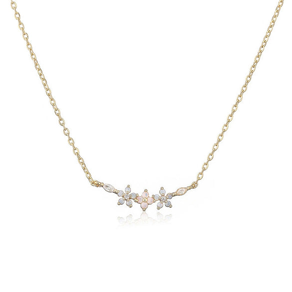 Elegant Copper Flower Petal Pendant Choker Necklace For Women With Zirconia Design And O Word Chain