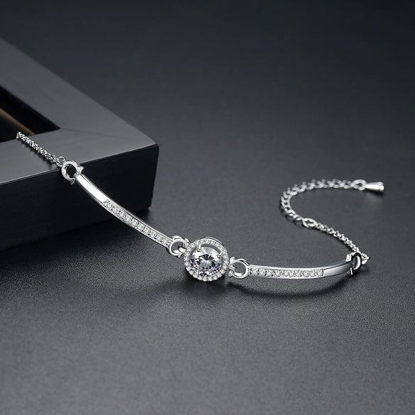 Elegant Copper Geometric Disc Bracelet With Micro Paved Zircon Electroplated Fashion Jewelry For Women