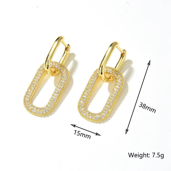 Elegant Copper Geometric Star And Heart Zircon Earrings With Diamond Cut Finish For Women