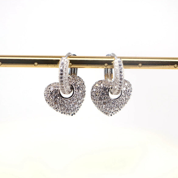 Elegant Copper Heart Shaped Micro Pave Zircon Earrings Sweet Simple Heart Pattern Earrings For Women