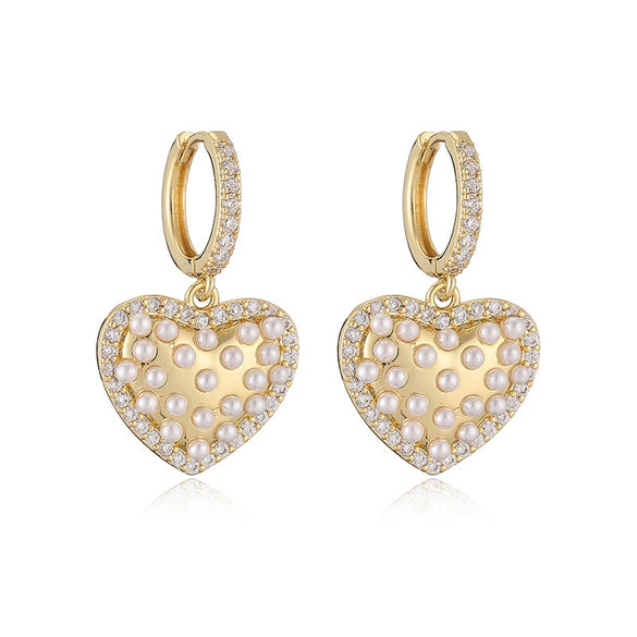 Elegant Copper Inlaid Pearl Heartshaped Earrings For Women