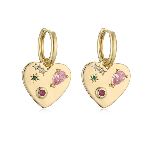 Elegant Copper Inlaid Pearl Heartshaped Earrings For Women