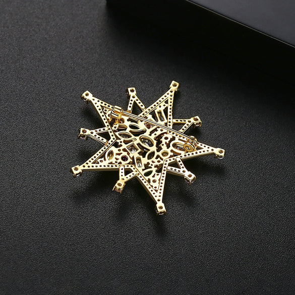 Elegant Copper Star Brooch Pin For Women Fashion Jewelry Accessory With Zircon Color Detail